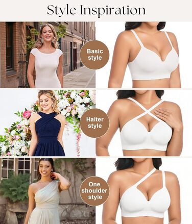 Натлоен ПУХ Up BH: Безкаркашний бюстгальтер для жінок з м'якою підтримкою, подвійний шар чашки, V-подібний виріз, надійний бюстгальтер (Білий, XXL)