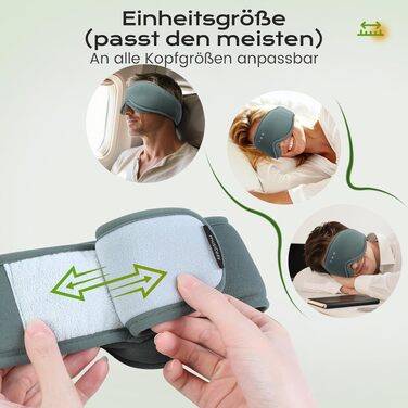 Bluetooth-навушники для сну MUSICOZY 5.4 — Маска для сну з 3D бамбуковою бавовною, повне затемнення (Blackout), 16 годин роботи, для подорожей та людей, що сплять на боці (Димчасто-сірий)