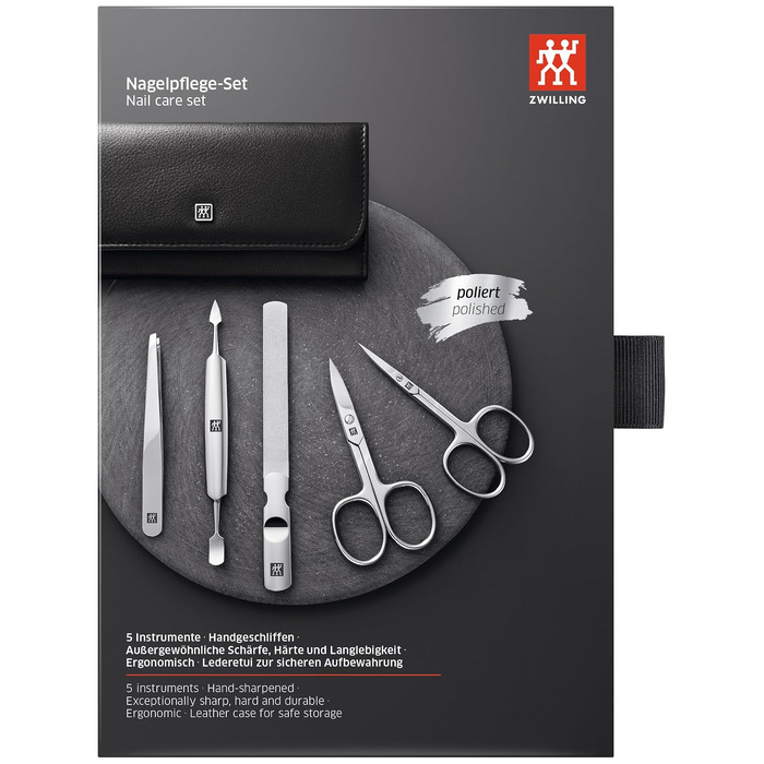 Набір для манікюру та педикюру ZWILLING Premium Edition (5 предметів), нержавіюча сталь, шкіряний футляр, чорний