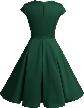 Сукня в стилі 1950-х, ретро-коктейльна, рокабілі, Bbonlinedress, темно-зелена, V-подібний виріз, спідниця-сонце, вечірня, для вечірок