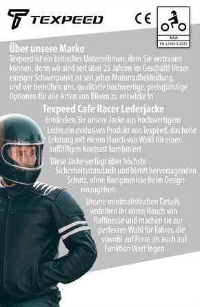 Чоловіча шкіряна мотокуртка Texpeed Cafe Racer з захисними вставками, чорна, розмір XL