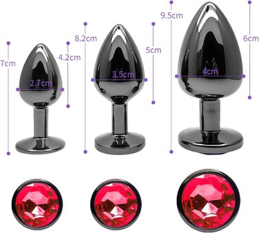 Набір анальних пробок 3 шт. з металу (Gunmetal) - велика, середня, мала. Підходить для початківців, жінок, чоловіків, пар.