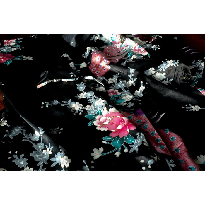 Чоловічий халат CCcollections з шовку сатину з принтом павича, V-подібний виріз та 3/4 рукава (універсальний розмір, чорний)