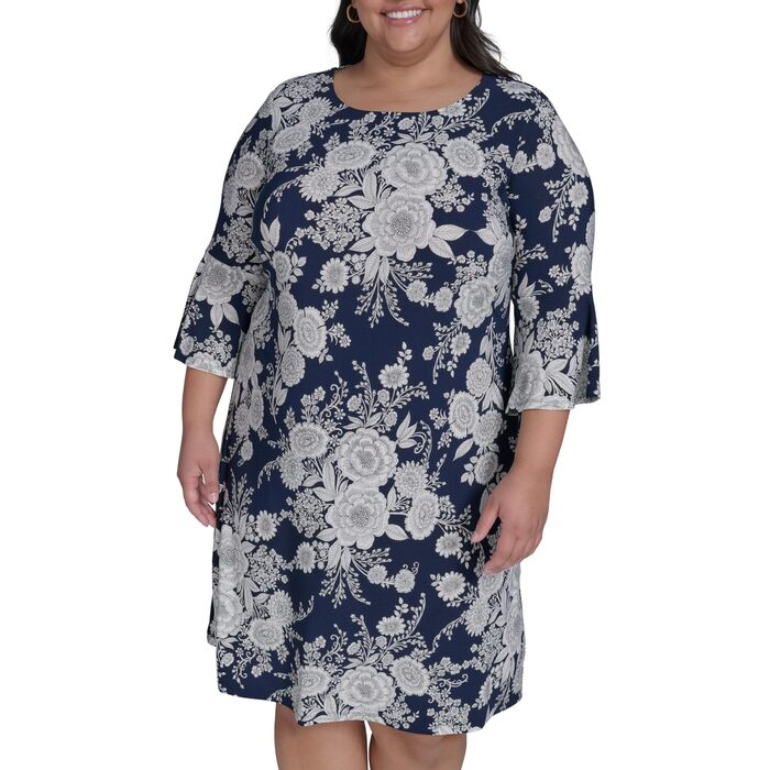Сукня Tommy Hilfiger Adaptive жіноча 3/4 рукав, трапеція, великі розміри (Sky Captain/Бежевий)