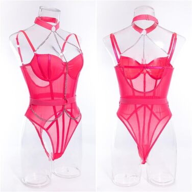 Боді-комбінезон SINROYEE мереживний, з відкритими плечима, рожевий (Розмір S)