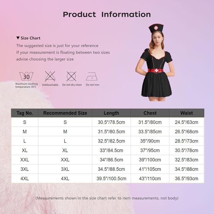 Костюм медсестри Eandarui: комплект форми лікаря/медсестри з короткими рукавами, сукня з V-подібним вирізом та спідницею А-силуету, з поясом та пов'язкою, чорний