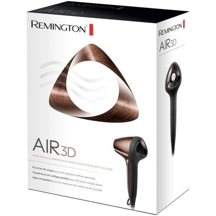 Фен для волосся Remington Ionen Air3D D7777 бронзовий: іонізація, 3D-потік повітря, 3 температурні та 2 швидкісні режими, дифузор та 2 насадки-концентратори