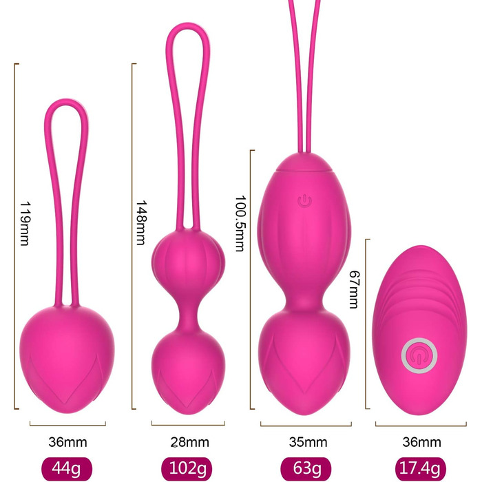 Тренування м'язів тазового дна для жінок з пультом дистанційного керування - медичний силікон, м'ячики для контролю сечовипускання та вправ для тазового дна (рожевий)
