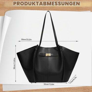 Жіноча сумка-шопер Tote Bag великого розміру, шкіряна сумка на плече з від’ємним ременем, вінтажна сумка для роботи, офісу та подорожей (Чорна)