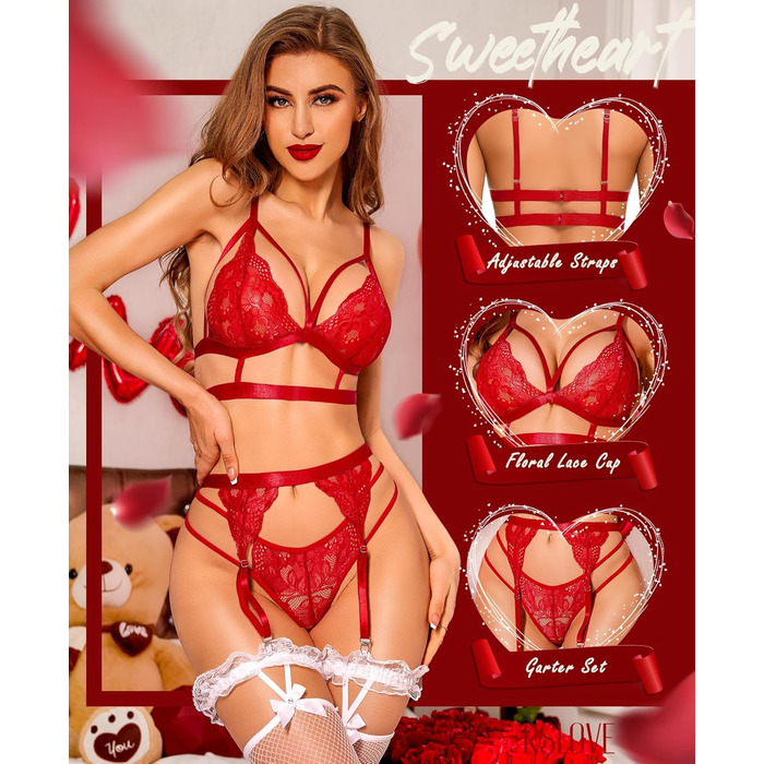 RLOVE: Сексуальний боді-піжама з тедді, бавовна, з поясом, чорний/червоний (M)