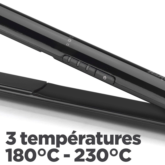 Випрямляч для волосся BaByliss Sleek Finish 230 ST255E з турмалін-керамічним покриттям, 3 рівні температури (180-230°C), автовимкнення, чорний