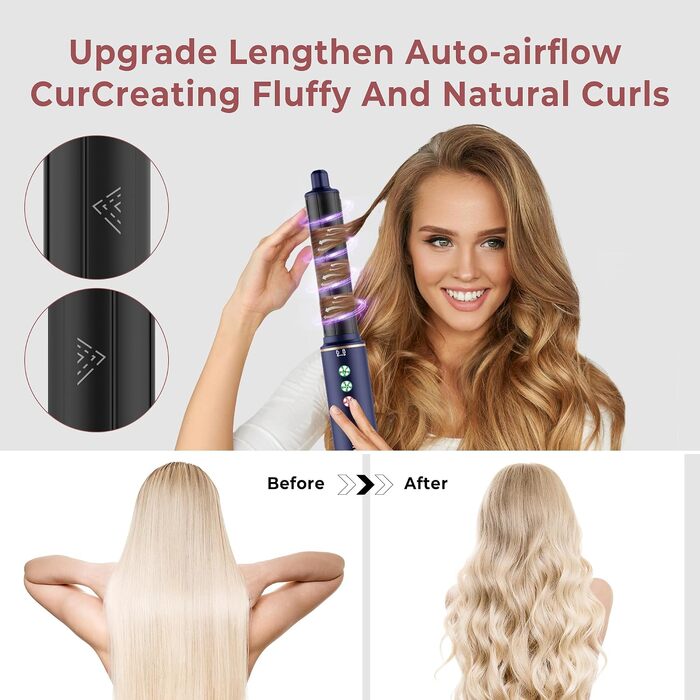 Мультистайлер для волосся 6 в 1 MogaWave Hairstyler Pro Airbrush: стайлер з феном, круглою щіткою для об'єму, вирівнювачем та насадками для завивки (Синій)