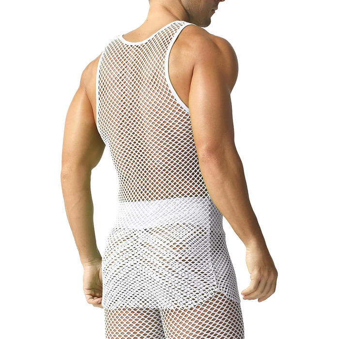 Чоловіча сітчаста футболка QiaTi з довгим рукавом, прозора, мереживна, біла