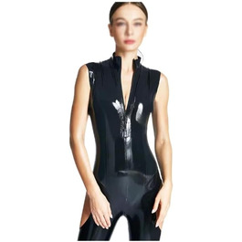 Латексний catsuit Gaylop чорного кольору з блискавкою спереду, без рукавів, для клубів та вечірок