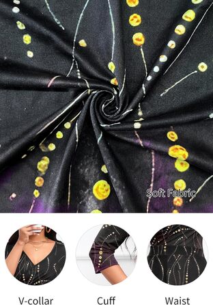 Сукня Noder Daenkleid вільного крою з запахом, чорна геометрична, A-силует, 3/4 рукав, для вечірки, коктейлю, весілля (XXL)
