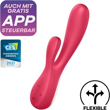Вібратор Satisfyer Mono Flex Connect App G-Punkt | З преміум-силікону | Стимулятор клітора та G-точки | Інтимні іграшки для жінок | Швидка зарядка | Вібратор для жінок червоний