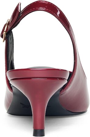 Жіночі елегантні туфлі-човники GENSHUO на низьких підборах (Kitten Heels) з відкритим задником, лакована шкіра, колір винно-червоний, розмір 42 EU