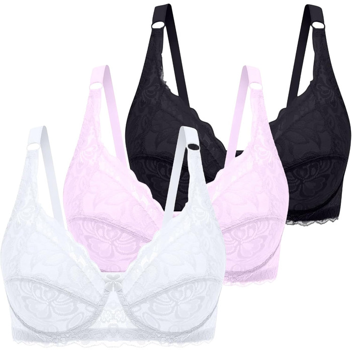 3 шт. комплект жіночої бюстгальтера без кісточок CXCX Push Up мереживний, чорний, рожевий, білий, регульовані бретелі, комфортний, для щодня, 95C