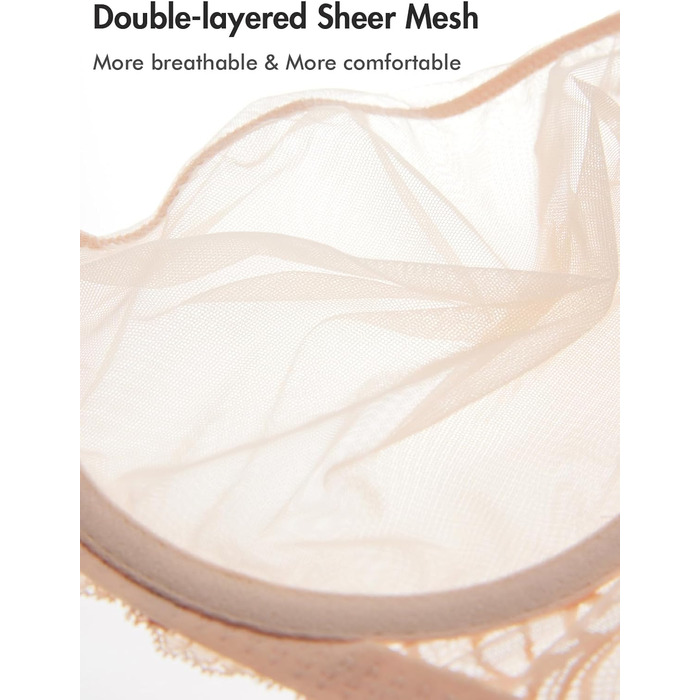 Бюстгальтер DELIMIRA з мереживом, великі розміри, прозорий сітчастий бюстгальтер з кісточками (80C, Бежевий)