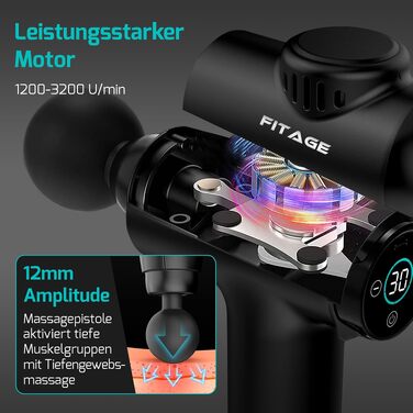 Перкусійний масажер FITAGE Massage Gun — Міні-масажна пістолет з 30 рівнями швидкості, 8 насадками для глибокого масажу м'язів спини, плечей та всього тіла, чорний