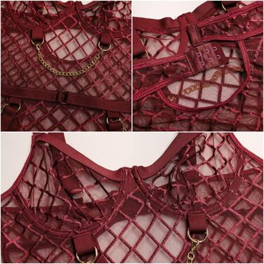 Боді-комбінезон жіночий мереживний SINROYEE з шкіряними вставками, червоний, розмір XL