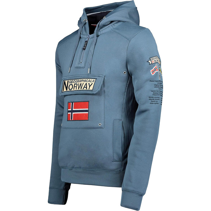 Чоловіча толстовка на блискавці з капюшоном Geographical Norway Gymclass, теплий світшот з кишенею-кенгуру, колір Petrolblau, розмір L