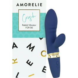 Вібратор AMORELIE Crush – Кролик, 18,5 см, водонепроникний, акумулятор, зелений/блакитний