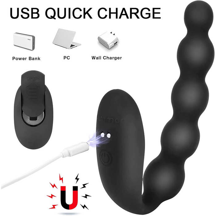 Анальний вібратор LZMYZ з 10 режимами вібрації, 2 мотори, перлини для масажу простати, для чоловіків, жінок та пар