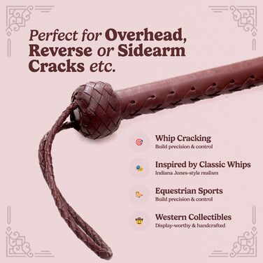 Справжня шкіряна батогом з бичачої шкіри, 8 футів, 8 плетінь, стиль Індіани Джонса, темно-коричневий