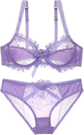 Necalisi Комплект жіночої білизни: бюстгальтер з пуш-ап та трусики, мереживо, колір ліловий (38/85B)