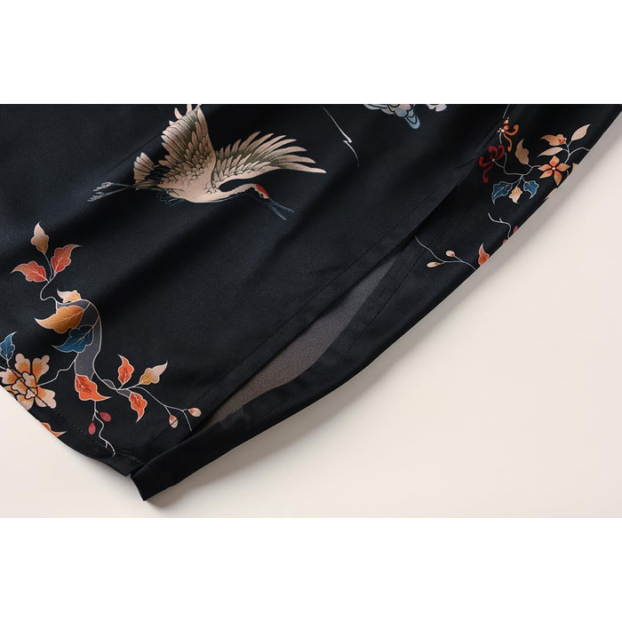 Халат жіночий Ledamon, довгий, з кишенею, квітковий принт, чорний (один розмір)