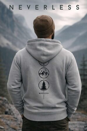 Чоловічий худі Neverless з принтом на спині Nature Symbole (компас, гори, дерево), Urban-grey, розмір XL