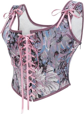 Жіночий корсет вінтажний з кісточками, з вишивкою, великий розмір, топ з вишивкою (Lila, XXL)