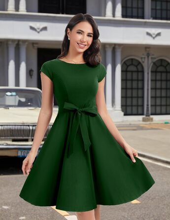 Сукня Dressystar вінтажна 50-х років з короткими рукавами в горошок, темно-зелена, розмір L