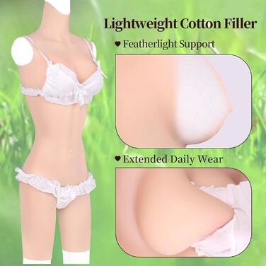 Боді для перевдягання YEEFAIRY з силікону, повноекранний, зі стоячим коміром, довжиною до колін, з реалістичною формою грудей та інтегрованою порожнистою структурою для партнерів, бавовна, натуральний (A Cup - S)