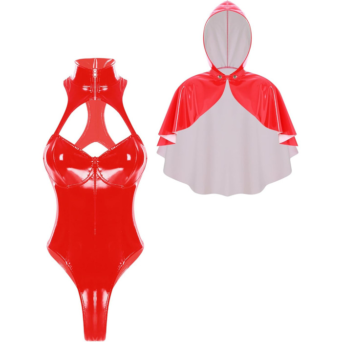 Латексний боді з капюшоном Vxuje для жінок, готичний костюм, катан, клуби (4XL, червоний)