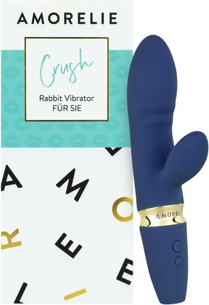 Вібратор AMORELIE Crush – Кролик, 18,5 см, водонепроникний, акумулятор, зелений/блакитний