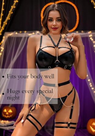 Сексуальна спідня білизна від Aucute Strapsen: бюстгальтер з кісточками та труси з ланцюжком, 6-частинний комплект, чорний