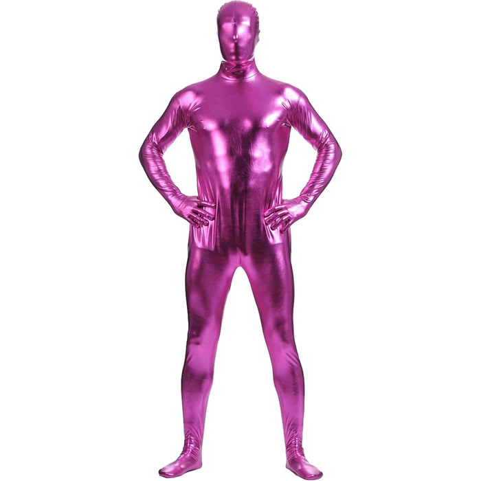 Чоловічий латексний комбінезон з блискавкою - костюм кота, набір для вечірки, Halloween, сцени (рожевий, рожевий, L)