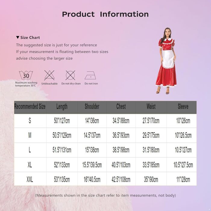 Костюм для косплею/карнавалу: сукня служниці з мереживом, рожева. Матеріал: шкіра, бренд Vxuxlje. Ідеально для Хелловіну, карнавалу та косплею.