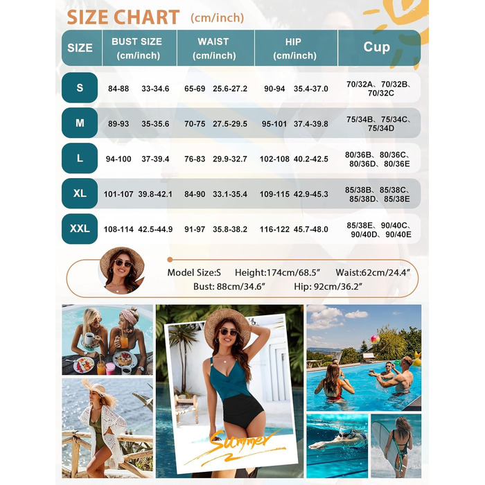 Спортивний купальник для жінок з ефектом тасування живота, великі розміри, push-up, висока талія, з чашками, Bademode (Оранжевий, L)