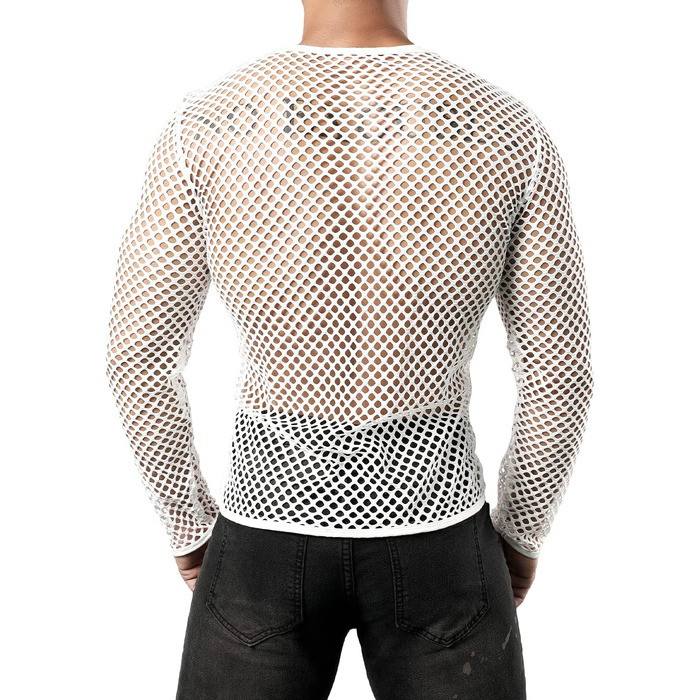 Чоловіча футболка JOGAL з довгим рукавом з мережива, прозора, військово-зелена (XXL, білий)