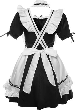 Костюм французької служниці YONABTF: сукня, фартух, хвіст, вушка, шкарпетки, комплект, 3XL, чорно-білий