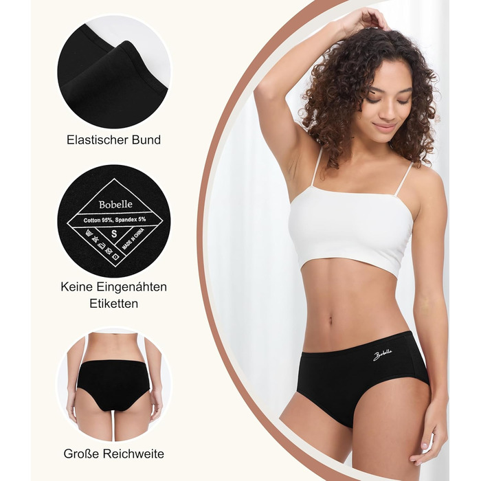 Бобель: 5 трусиків для жінок, бавовна, дихаюча підбірка, комфортні труси, м'які, еластичні (S-XXL) чорного кольору