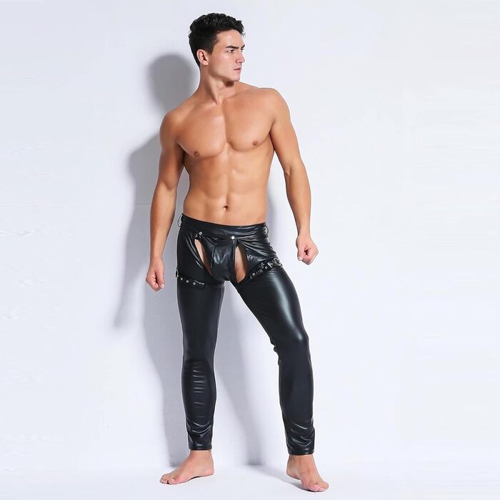 Чорні латекс-легінси з відкритим кроком для чоловіків ARIASS, сексуальна спідниця-сітка з блискавкою, клубний одяг, розмір L