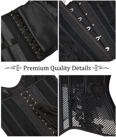 Кросів-топ корсет Dreay для жінок, чорний XXL: дихаючий мереживний сатин, шнуровка, тренажер для талії