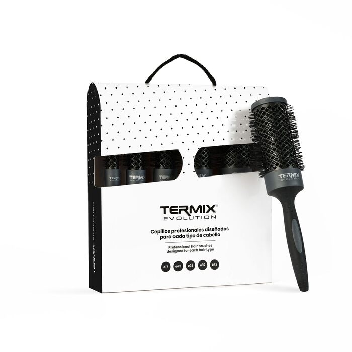 Набір професійних термощіток Termix Evolution Plus з керамічним покриттям для густого та жорсткого волосся (5 шт.), чорний/сірий