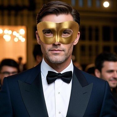 Маска для карнавалу та Хелловіну JewelryWe венеціанська пара з держаком, металева, зі стразами (Золота)