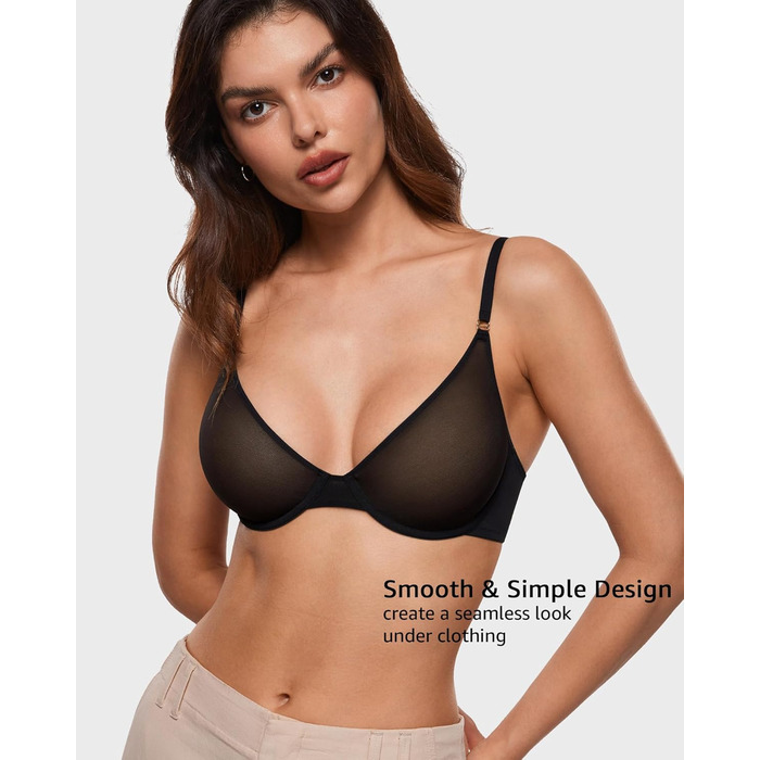 Чорний бюстгальтер INLYRIC з балконеткою, прозорий, з кісточками, мереживний, безшовний, глибокий виріз, для жінок, 85B