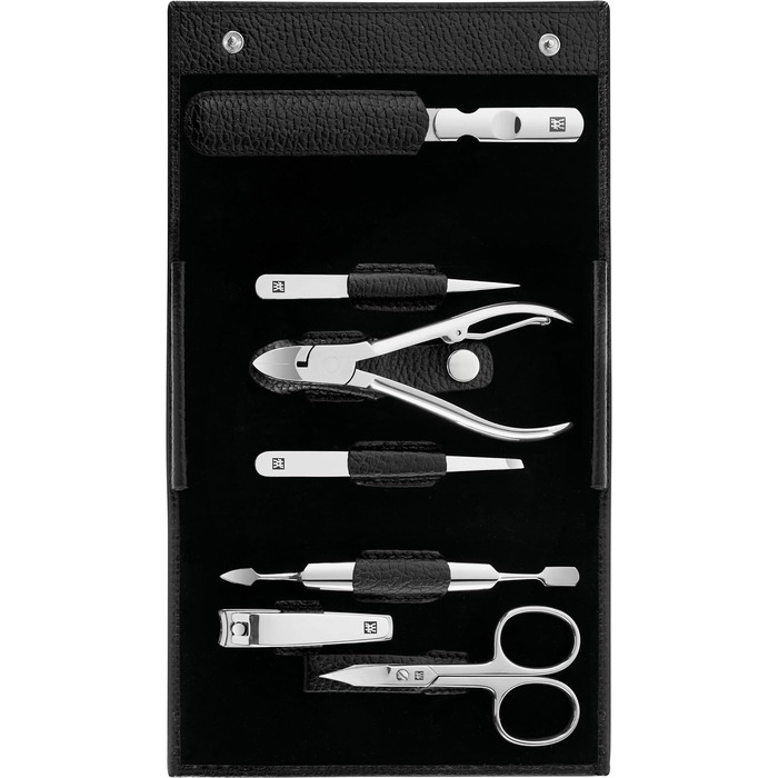 Набір для манікюру та педикюру ZWILLING Premium Edition (7 предметів), полірована нержавіюча сталь, шкіряний дорожній футляр, чорний
